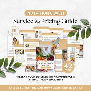 Nutrition Coaching Services & Pricing Guide, Health Coach Onboarding Template, Editable Price List, Nutritionist Welcome Packet, Canva