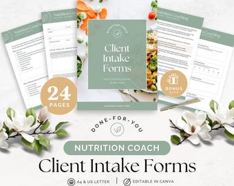 Formulaire d'admission pour coach en nutrition Modèle d'accord client modifiable Formulaires de coaching santé Évaluation du mode de vie bien-être Téléchargement instantané Canva