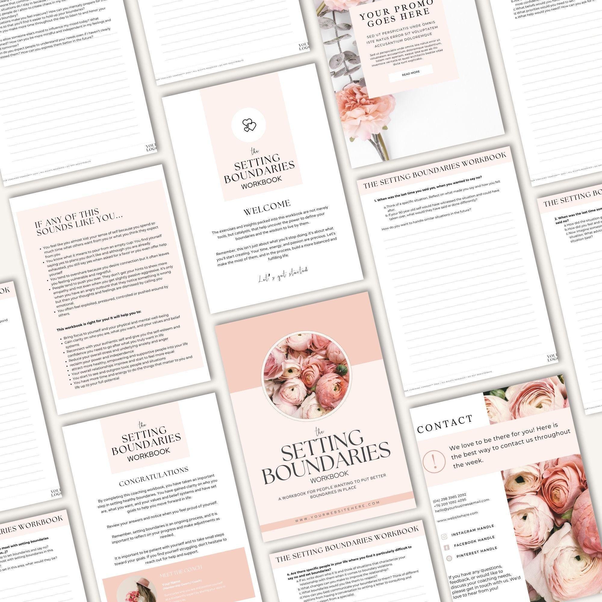 Setting Boundaries Worksheets, Coaching Workbook Template Canva ...