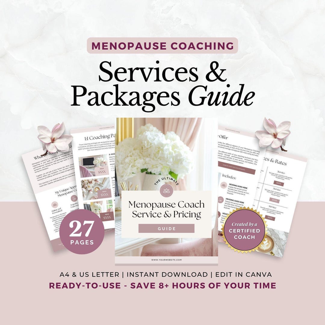Services & Pricing Guide for Menopause Coaches, Canva Template, Hormone ...