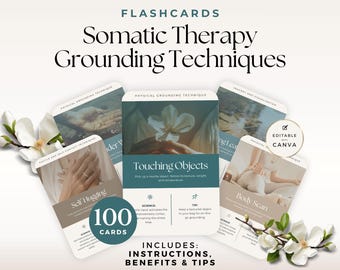 Somatic Therapy Grounding Techniques Cards Canva Template for Coaches: Somatic Exercises, Nervous System Regulation, Emotional Regulation