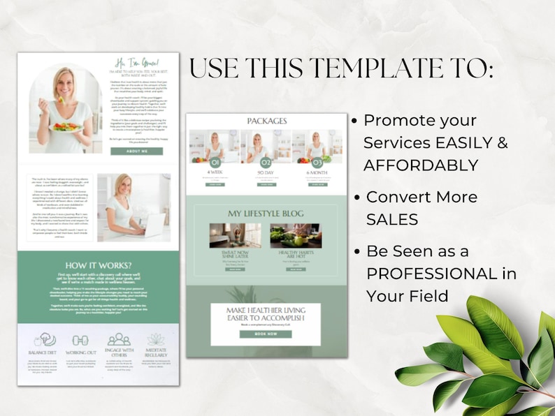 Health Coach Website Template, Coaching Templates, Health and Wellness, Nutrition, Nutritionist, Fitness, Canva, Done For You Content image 4