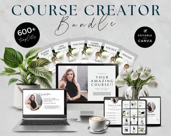 Course Creator Canva Template, Online Course Coach, Marketing Kit Presentation, Done for You, Bundle, Toolkit, Planner, Editable, MDRN