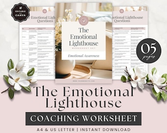 Emotional Intelligence Worksheet Template, Life Coach Content, Coaching Questions, Client Session, Self Discovery Tool, Done For You, Canva