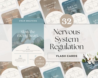 Nervous System Regulation Flash Cards | 32 Editable Canva Templates for Coaches & Therapists |  Breathwork, Grounding and Somatic Techniques