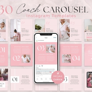 コーチ向け Instagram カルーセル テンプレート、ライフ コーチ、スライド投稿、Instagram フィード テンプレート、コーチング リソース、シームレス、ダウンロード、Canva ピンク
