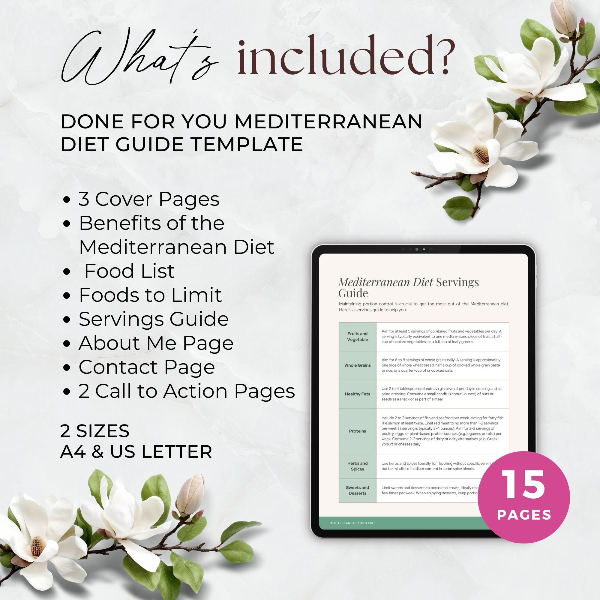 Mediterranean Diet Foods List and Servings Guide for Clients, Nutrition ...
