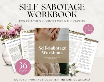 Self Sabotage Workbook | Life Coaching Worksheets | Ideal for Client Sessions, Courses & Lead Magnets | Done For You | Canva Template