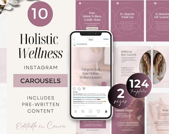Holistic Health & Wellness Carousel, Instagram Templates for Self Care, Editable Mindset Coach Social Media Posts, Done For You Content