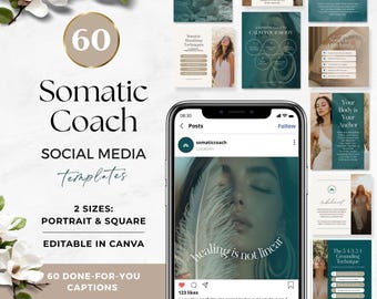 Somatic Therapy Instagram Templates, Canva Social Media Posts for Somatic Coaches, Breathwork, Nervous System Regulation, Mind-Body Healing