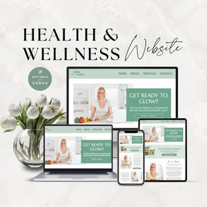 Health Coach Website Template, Coaching Templates, Health and Wellness, Nutrition, Nutritionist, Fitness, Canva, Done For You Content