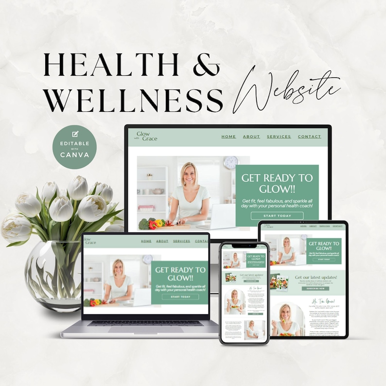 Health Coach Website Template, Coaching Templates, Health and Wellness, Nutrition, Nutritionist, Fitness, Canva, Done For You Content image 1