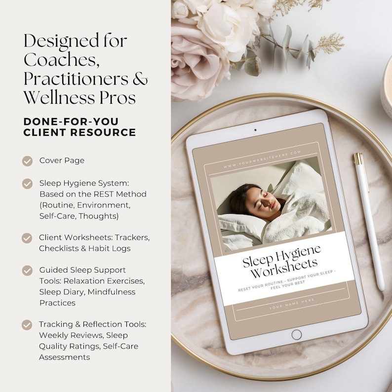 Hojas de trabajo sobre higiene del sueño para entrenadores / Plantilla editable de Canva / Cuaderno de trabajo para clientes y registro del sueño / Imán de clientes potenciales imagen 2