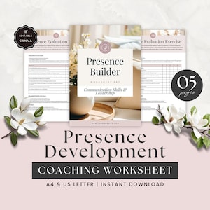 Leadership Coaching Worksheet, Presence Development Questions and Prompts for Coaches and Clients, Communication Skills, Canva Template