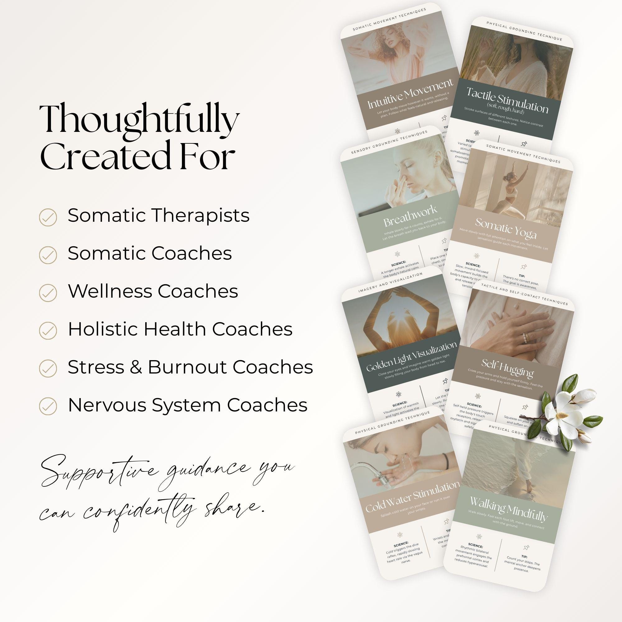 Somatic Therapy Grounding Techniques Cards Canva Template for Coaches ...