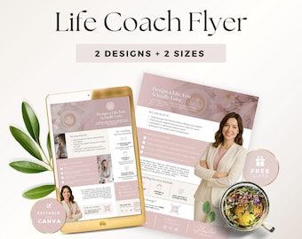 Life Coach Flyer Template Editable, Mindset Coaching Business Services Promotion, Women Empowerment Marketing Tools, Consulting Brochure