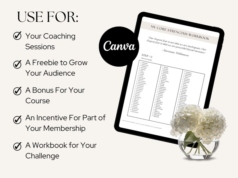 Coaching Worksheets, Client Strengths Assessment Tool, Done For You Workbook, Life Coach, Business, Career, Course Creator, Canva Template image 4