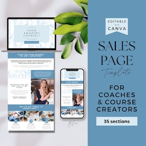 Course Sales Page Canva, Sales Page Canva Template, Online Course Sales Page Template Canva, Canva Coaching Sales Page Template, BLCO