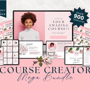 Plantillas de Canva para crear cursos en color rosa, coach de cursos en línea, presentación de kit de marketing, lanzamiento, creación de cursos, paquete, kit de herramientas, planificador
