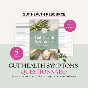 Gut Health Symptoms Questionnaire, Health Coach Intake Form, Client Onboarding, Nutrition Coaching, Consultation, Wellness Business, Canva