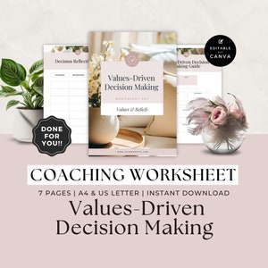 Coaching Worksheet Template, Life Coach Workbook, Self Discovery, Client Session, Business Form, Career, Mindset, Values Driven Decisions