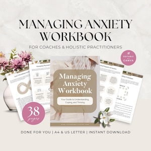 Cahier d'exercices sur la gestion de l'anxiété | Feuilles de travail pour le coaching de vie | Idéal pour les sessions client, les cours et les magnets pour prospects | fait pour vous | Modèle de toile