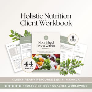Holistic Nutrition Coach Workbook Canva Template | Client Assessment, Gut Health, Women's Wellness, Habit Tracker & Goal Setting Worksheets
