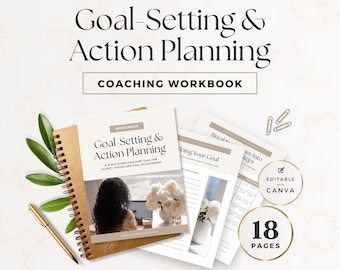 Quaderno di lavoro per la definizione degli obiettivi per coach / Schede di lavoro per coaching di mentalità e vita / Piano d'azione del cliente e monitoraggio dei progressi / Modello Canva