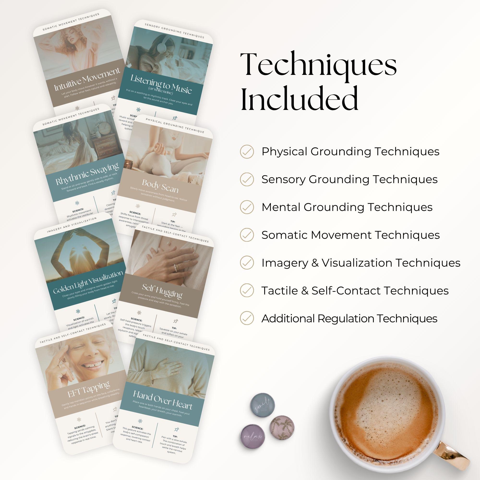 Somatic Therapy Grounding Techniques Cards Canva Template for Coaches ...