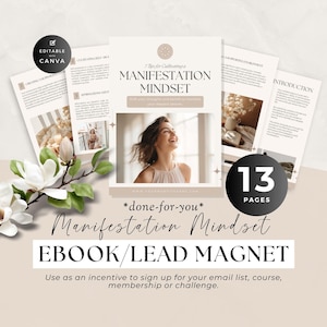 Guida alla mentalità della manifestazione, Lead Magnet per Life Coach, Ebook sulla manifestazione Done For You, Risorse per il corso di coaching spirituale, Modello Canva