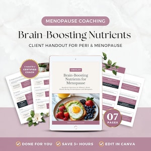 Menopause Nutrition Checklist Canva Template, Perimenopause Coaching Handout, Editable Women’s Wellness Tool for Mood, Memory & Brain Health