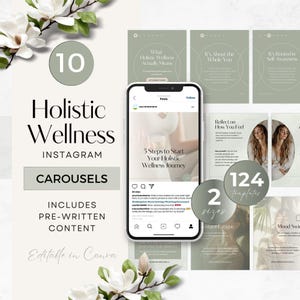 Carrousel santé et bien-être, modèle Instagram de coach holistique, thérapie holistique sur les réseaux sociaux, articles portraits carrés, contenu fait pour vous