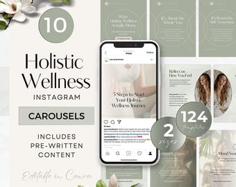 Health & Wellness Carousel, Holistic Coach Instagram Template, Holistic Therapy Social Media, Portrait Square Posts, Done For You Content