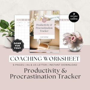 Coaching Worksheet Template, Life Coach Workbook, Client Session, Business Form, Career, Mindset, Productivity and Procrastination Tracker