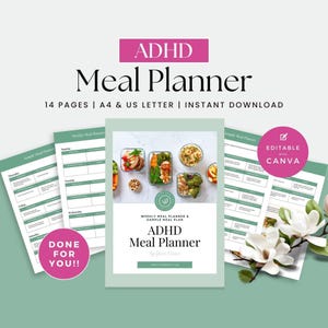 Planejador de refeições semanais para TDAH, recursos do cliente e ímã de leads para nutricionistas e profissionais de bem-estar, feito para você, modelo Canva
