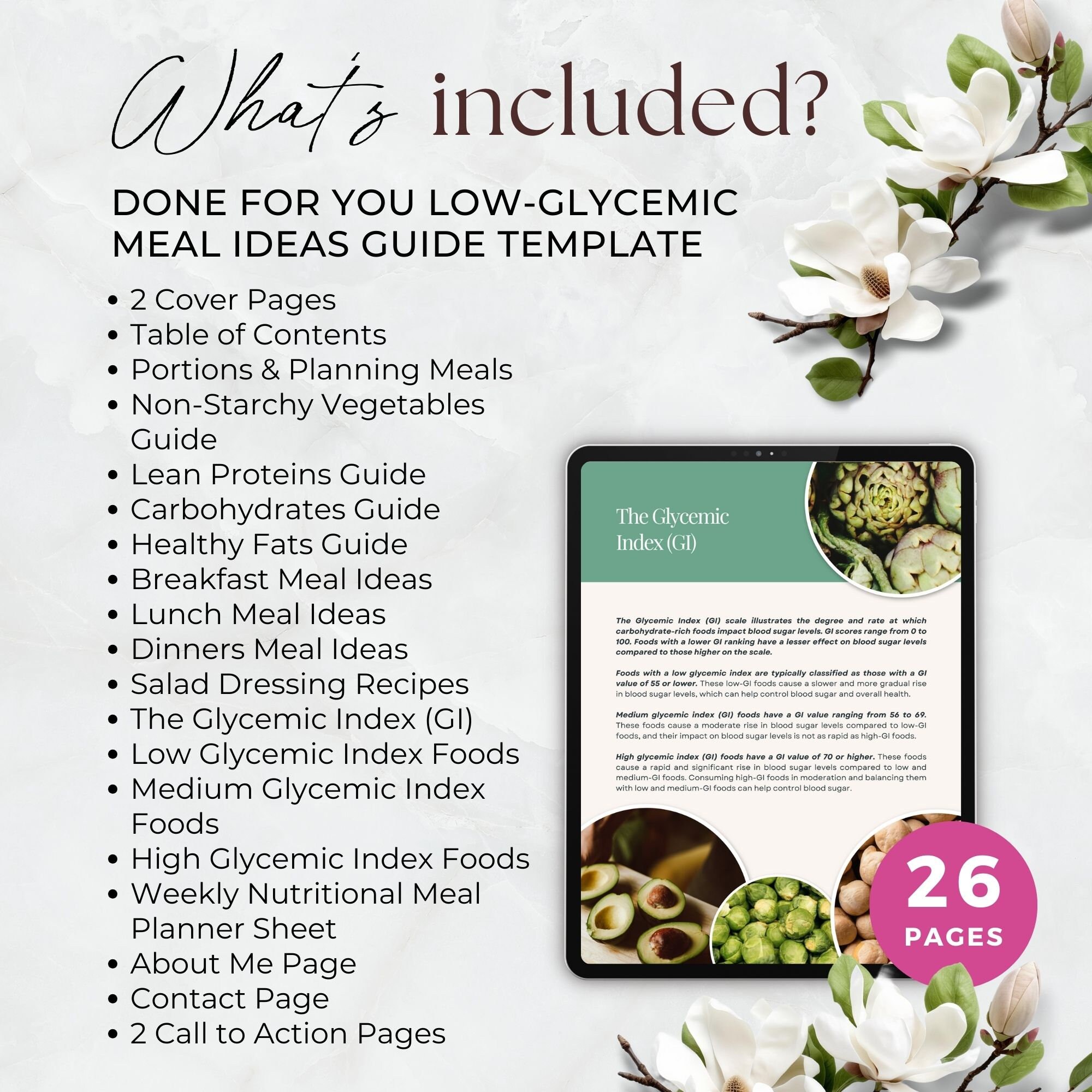 Low Glycemic Meal Ideas Guide With Weekly Nutritional Meal Planner ...