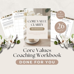 Grundwerte Arbeitsbuch für Coaches, 18 Arbeitsblätter + Bonus Seiten, Tool zur Kundenbindung, Done For You, Canva Template