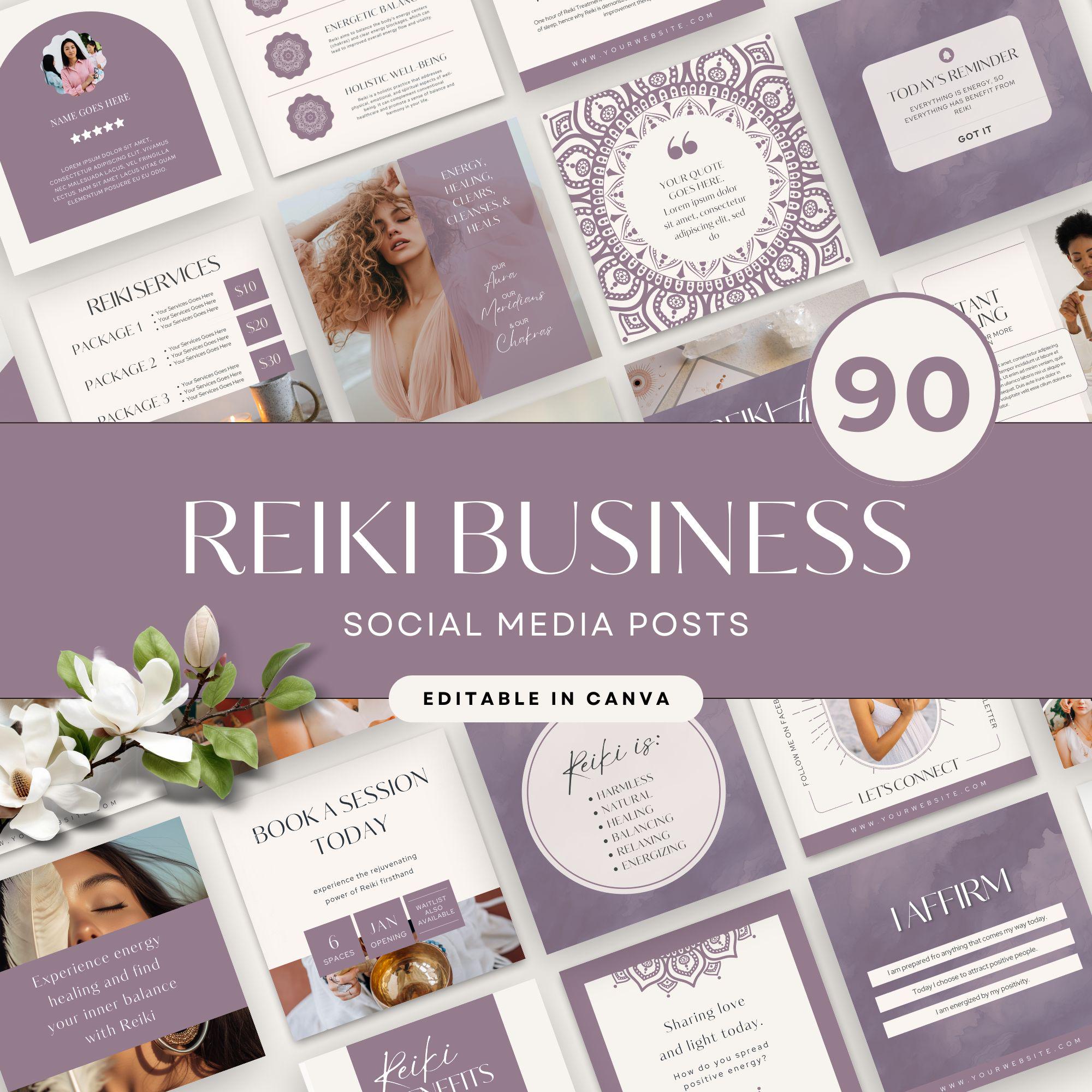 Reiki Business Instagram Templates: 90 Editable Canva Social Media Posts for Reiki Practitioners, Energy Healers & Spiritual Coaches, Chakra