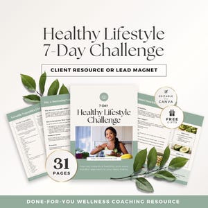 7 Day Healthy Lifestyle Challenge Workbook for Health Coaches, Wellness Program Lead Magnet, Nutritionist Client Guide, Canva Template
