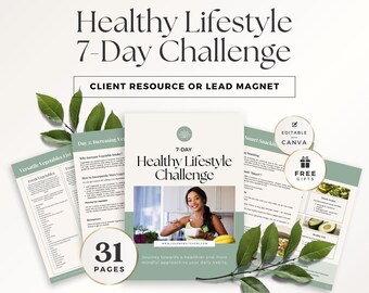 7 Day Healthy Lifestyle Challenge Workbook for Health Coaches, Wellness Program Lead Magnet, Nutritionist Client Guide, Canva Template