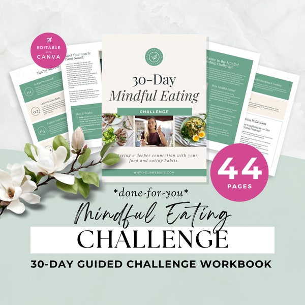 Mindful Eating Challenge Guide for Client, Health Coach Lead Magnet, Nutrition Coaching Ebook, Done For You, Course Resource, Canva Template