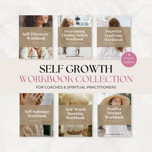 Self Growth Workbook Set for Coaches, Personal Development Worksheets, Self-Worth, Mindset, Overcoming Limiting Beliefs, Life Coaching Tools