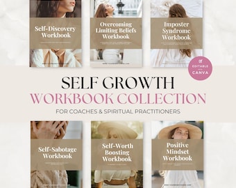 Self Growth Workbook Set for Coaches, Personal Development Worksheets, Self-Worth, Mindset, Overcoming Limiting Beliefs, Life Coaching Tools