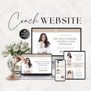 Canva Website Template for Coach, Clean Simple, Business, Service, Done For You, Coaching Program, Courses, One Page, Minimal Design, Boho