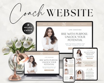 Canva Website Template for Coach, Clean Simple, Business, Service, Done For You, Coaching Program, Courses, One Page, Minimal Design, Boho