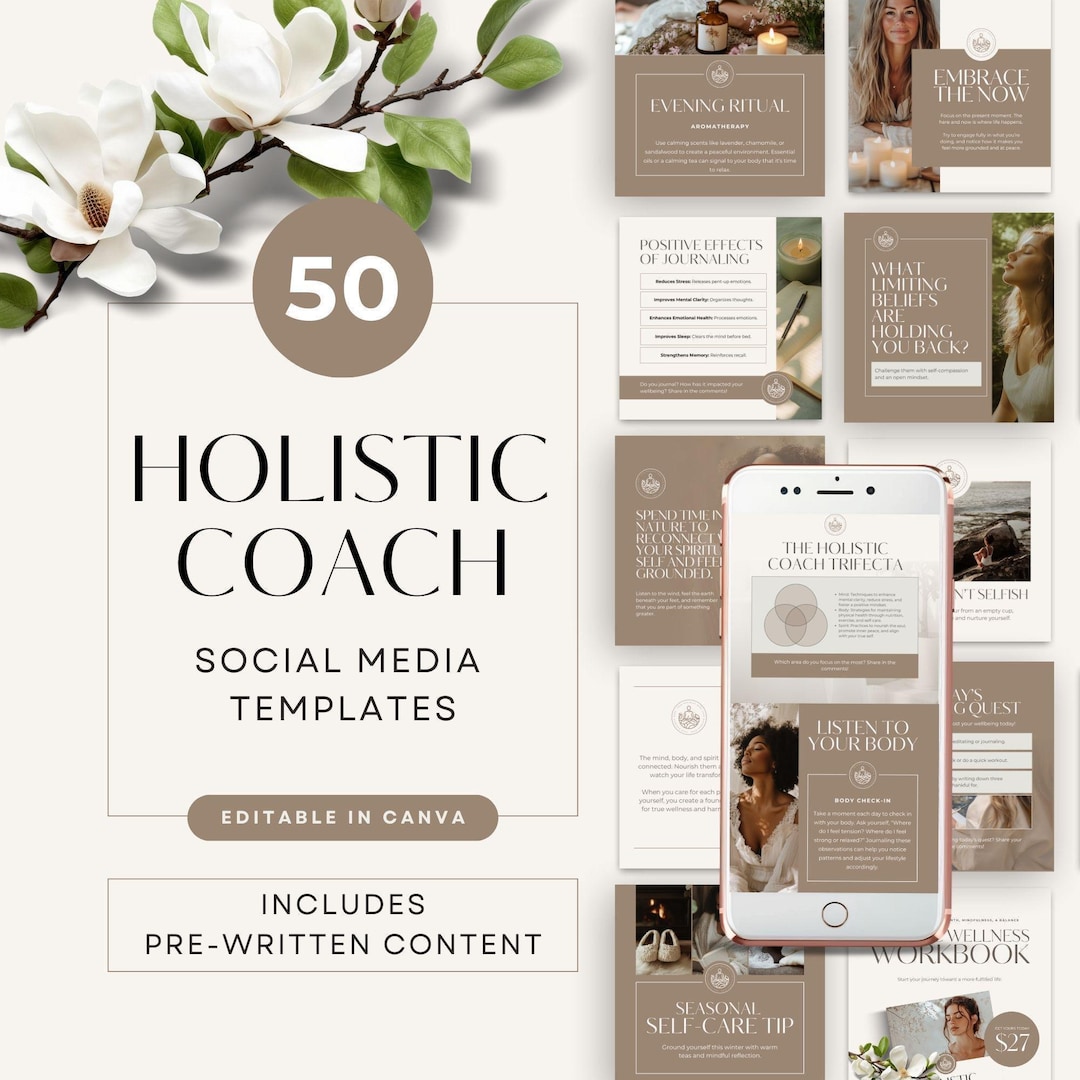 Holistic Coach Instagram Template, Editable Social Media Posts for ...