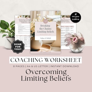 Coaching Worksheet Template, Life Coach Workbook, Client Session, Business Forms, Career, Mindset, Overcome Limiting Beliefs, Done For You