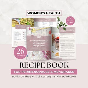 Editable Perimenopause & Menopause Recipe Book Template, 26 Hormone-Balancing Recipes for Women&#39;s Health Coaches and Nutritionists, Canva