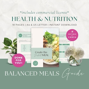 健康コーチング プログラム テンプレート、栄養コーチ、栄養士、バランスの取れた食事ガイド、あなたのために作成された電子書籍、フォーム、チラシ、Instagram、Canva