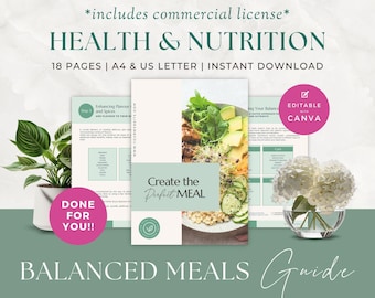 Vorlage für ein Gesundheitscoaching, Ernährungscoach, Ernährungswissenschaftler, Ratgeber für ausgewogene Mahlzeit, Done For You Ebook, Forms, Flyer, Instagram, Canva